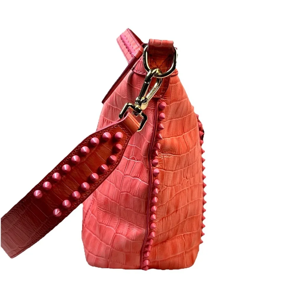 Cole‎ Haan x Rodarte Soft Satchel Croc Embossed Leather Pink Large Shoulder Bag